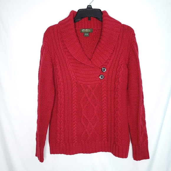 Eddie Bauer Sweaters - EDDIE BAUER Shawl Collar Chunky Cable Knit Sweater Women's SMALL